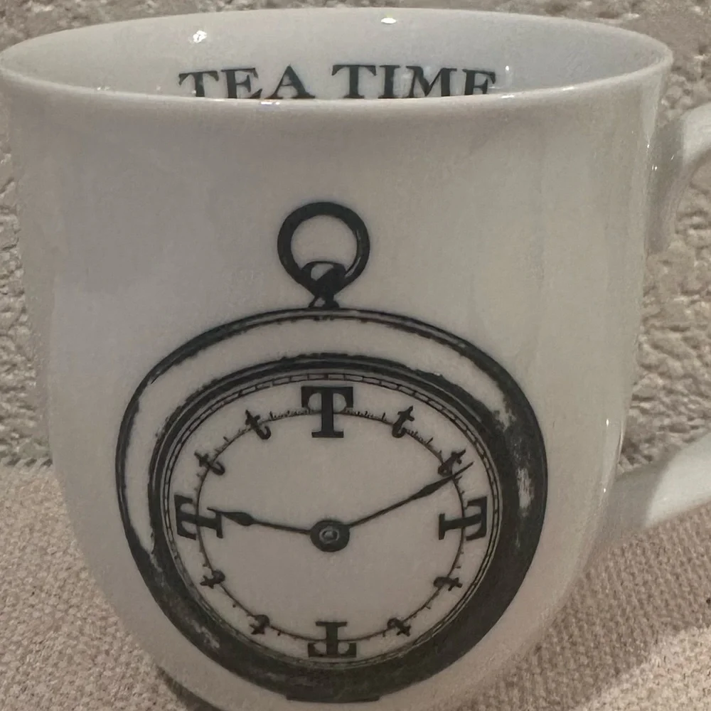 Pottery Barn Tea Time White Black Mug
